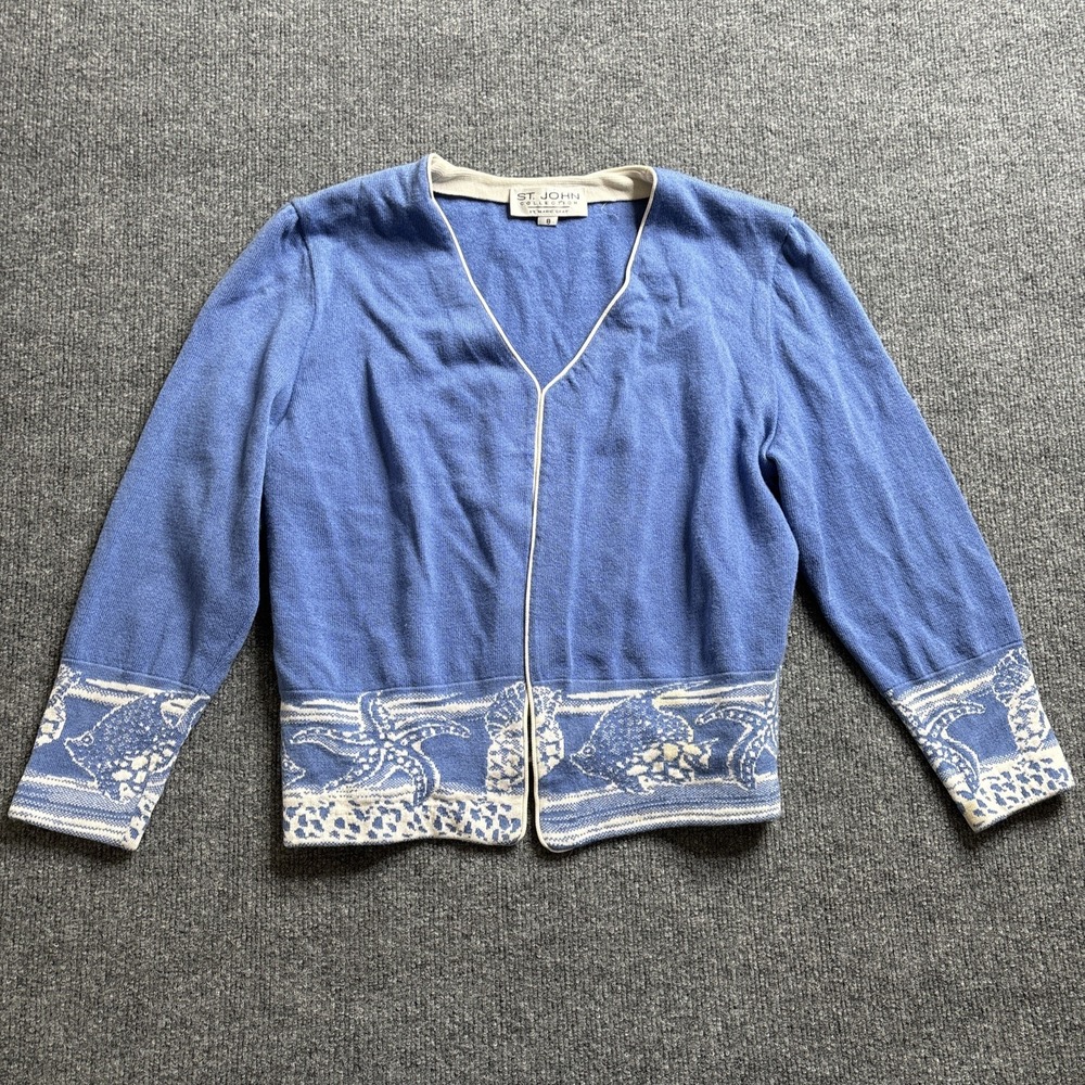 ST. JOHN Collection Santana‎ Knit Sweater Size 8 Clasp Jacket Starfish Shells